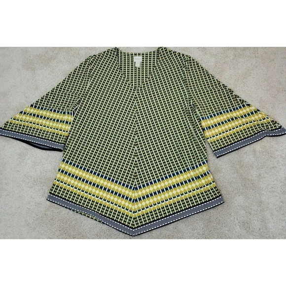 Chico's ~Woman Size 3~ Yellow/Blue Flare Top Blouse, Stretch, 3/4 Sleeve. - Picture 12 of 12